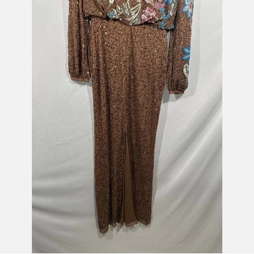 NWT $598‎ Mac Duggal [ SZ 4 ] Embellished Multicolor Floral High Neck Gown #Q768